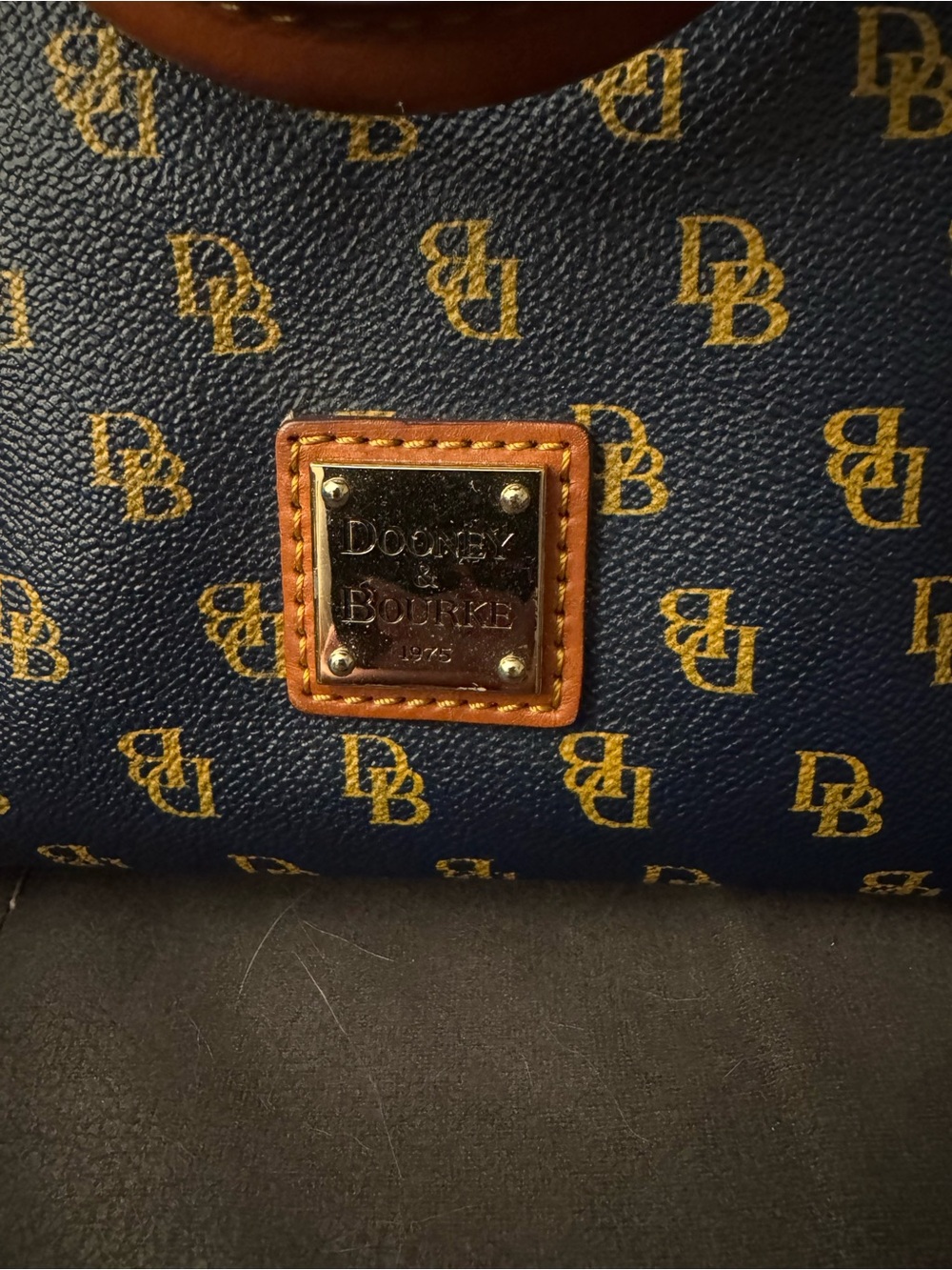 Dooney & Bourke Navy Logo Dome Satchel with Brown Trim - Picture 2 of 16